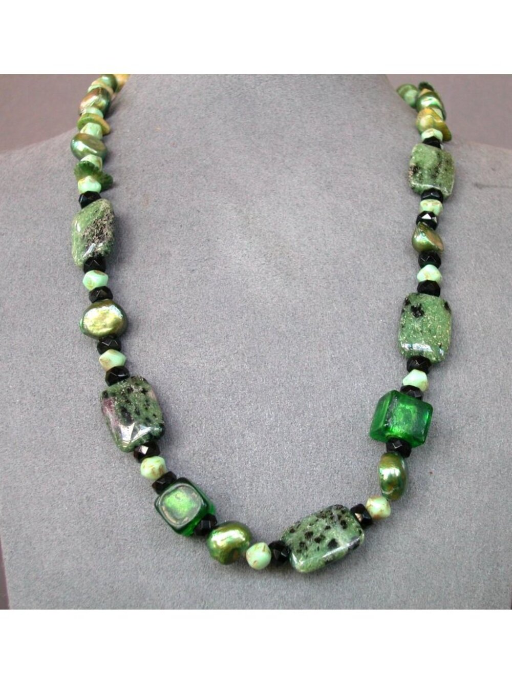 Handcrafted Anyolite Necklace Eclectic Mix 20 Inches